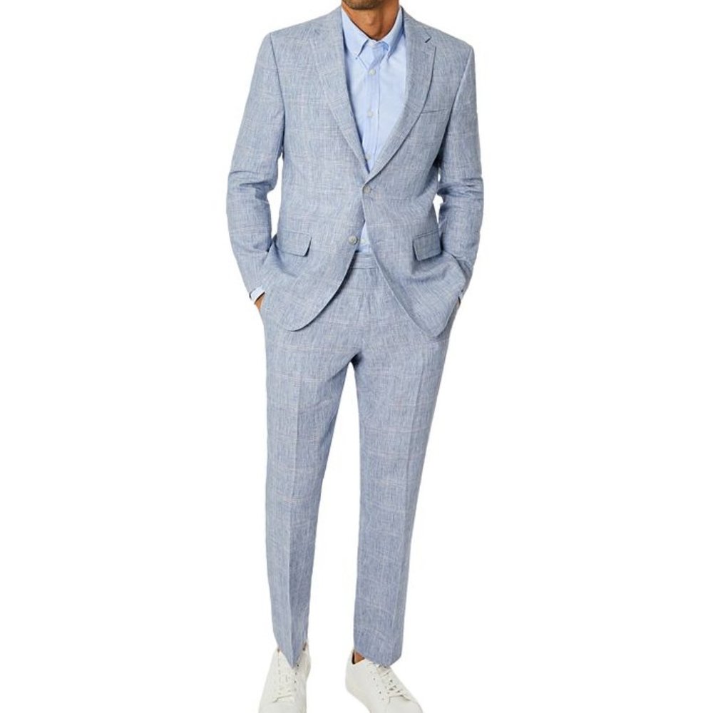 Tommy Hilfiger Men's Modern Fit Flex Stretch Plaid Linen Suit Pants